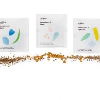 Colored herbal tea bags with herbs
